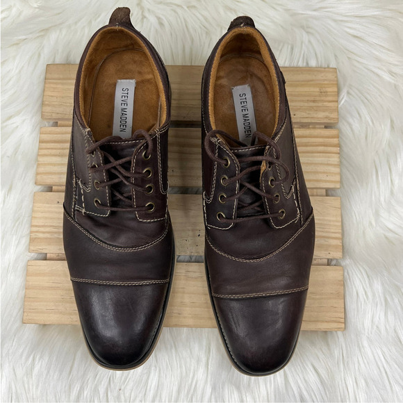 Steve Madden Kesslo Mens Brown Lace Up Leather Cap Toe Oxford Size 9 - Picture 3 of 7
